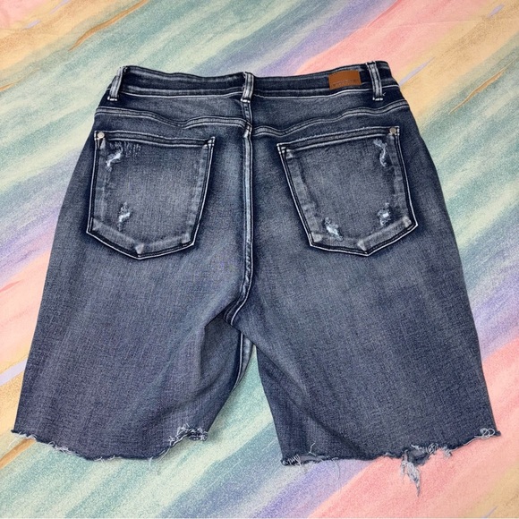 Judy Blue Los Angeles Blue Denim High Rise Distressed Shorts Women’s size 14W - Picture 3 of 6